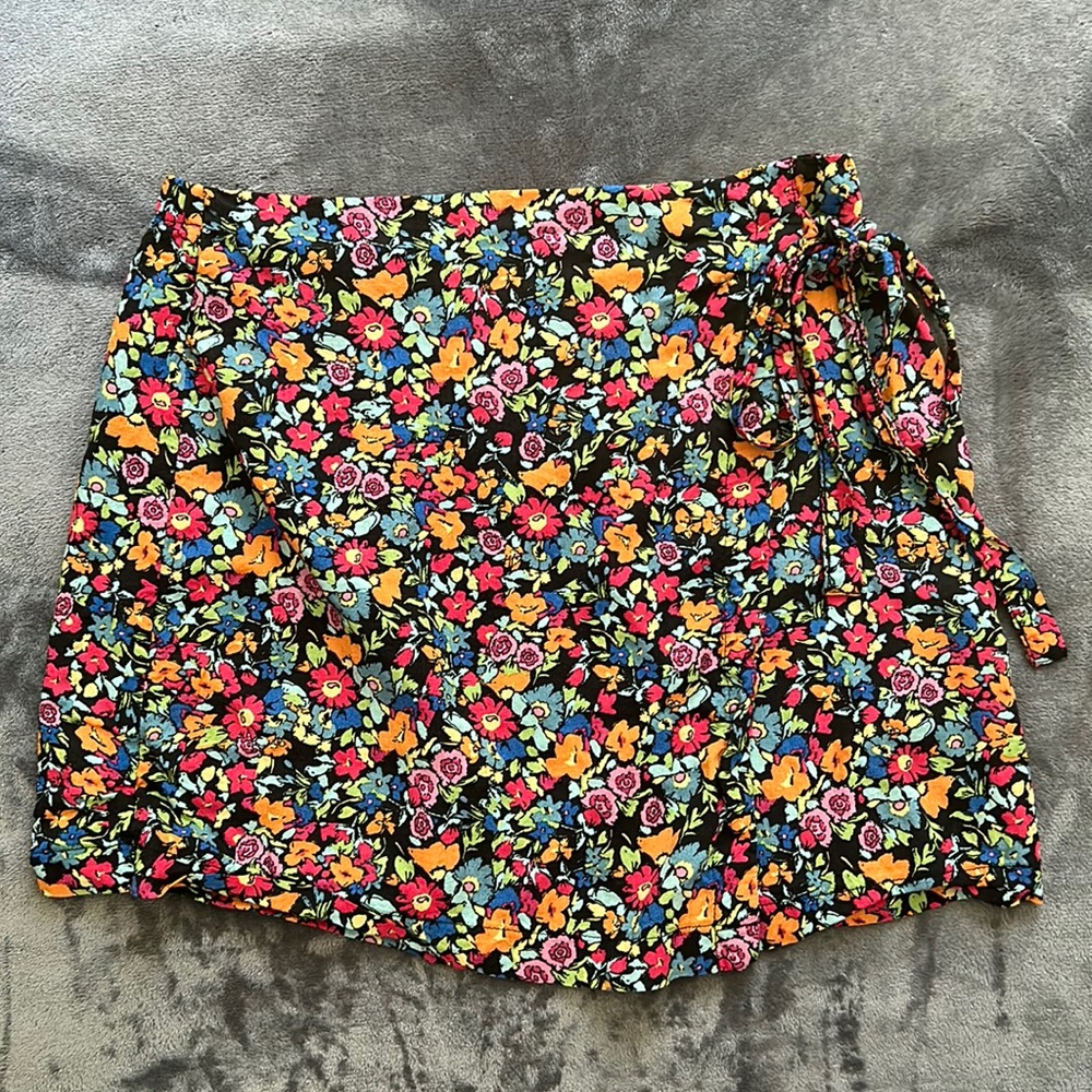Colorful floral wrap skirt